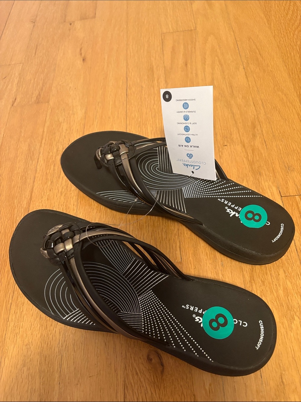 Clarks Women's Black Braided-Strap Thong Sandals